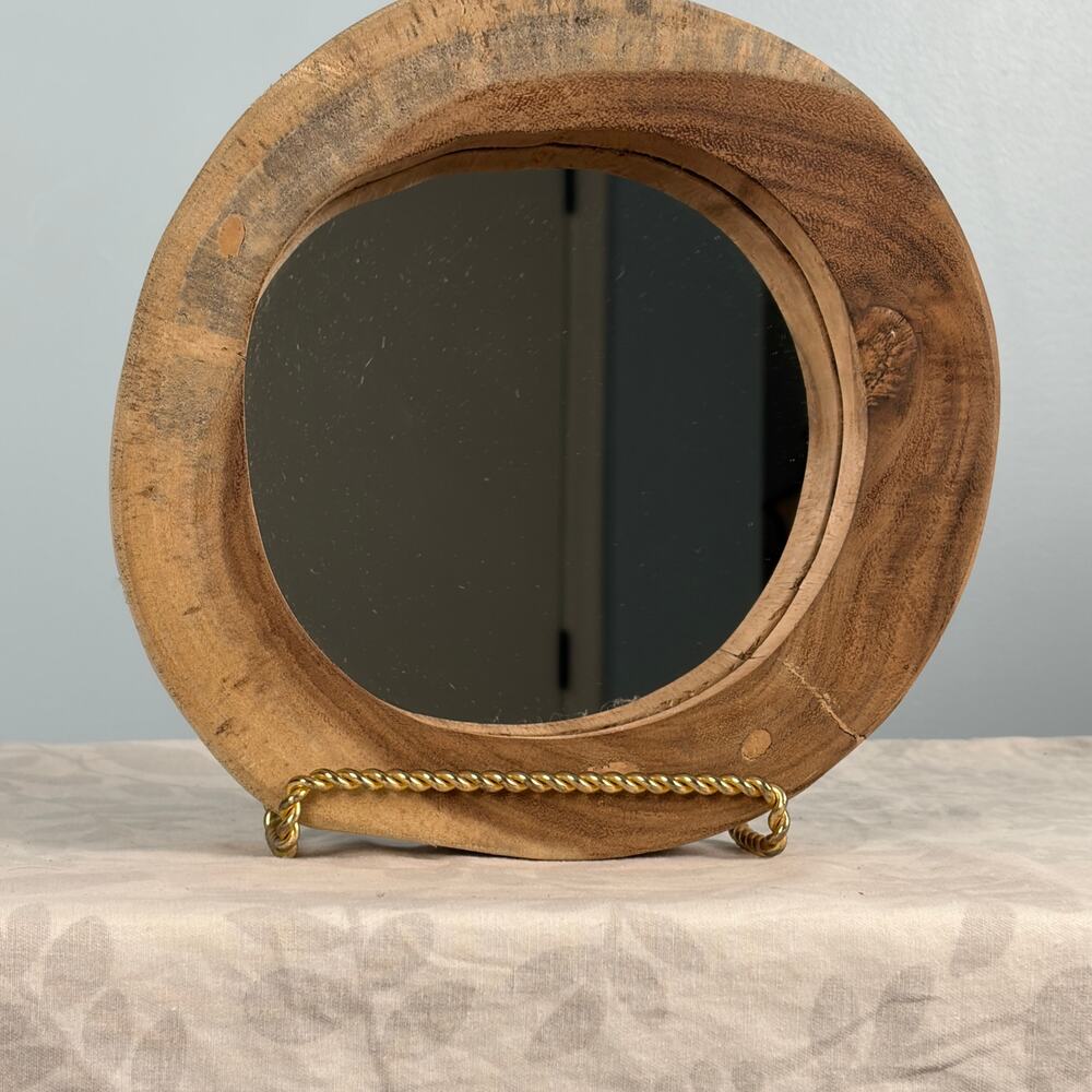 Round Natural Wood Wall Mirror Rustic Boho Organic Modern Farmhouse 9.5"